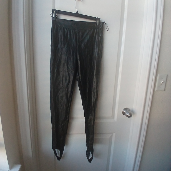 Black Faux Leather Stirrup Leggings - Picture 1 of 4